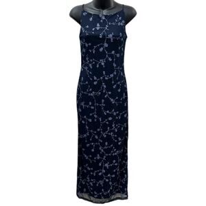 90s City Triangles Sparkle Blue Floral Sheer Maxi Dress